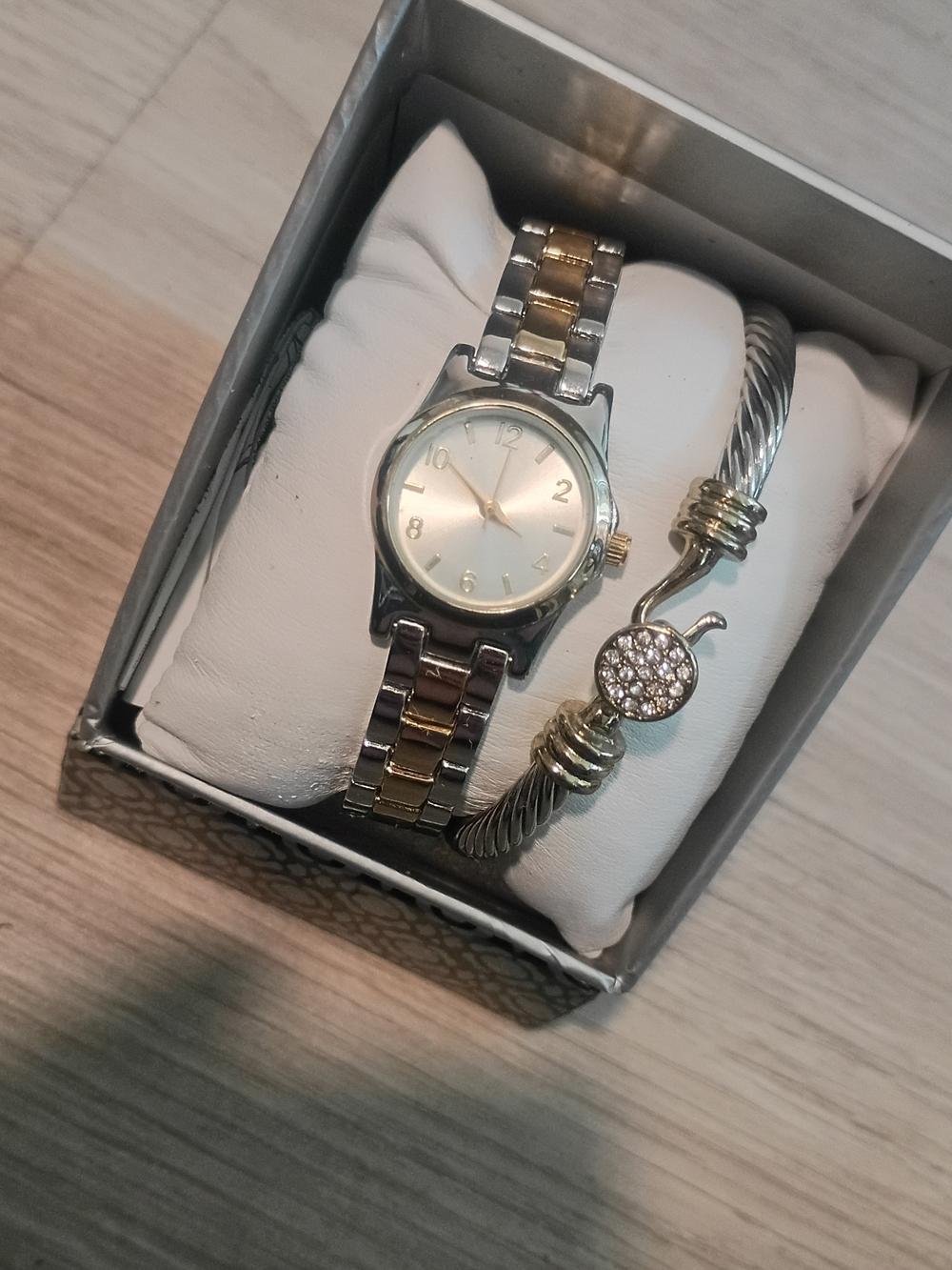 Time and Tru Two-Tone Gold and Silver Watch with Rhinestone Cable Bracelet